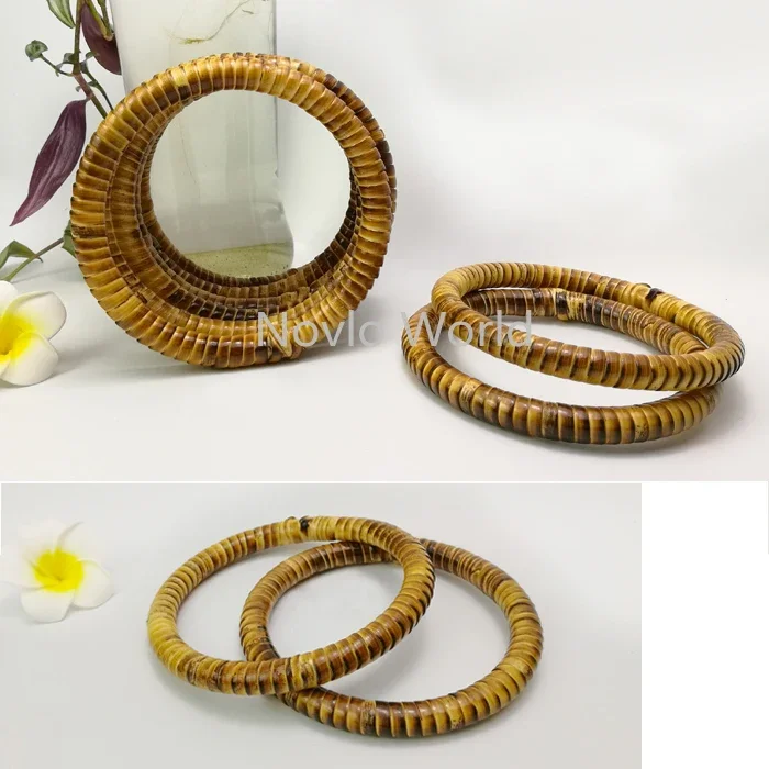 2-10-20 peças natural rattan 11cm 15cm redondo levar alças, diy senhora estilo pastoral sacos bolso verão praia saco círculo alça