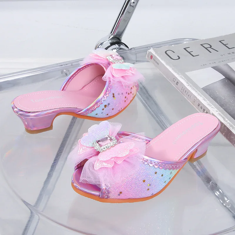 

Kids'Casual Sandals Girls PU Leather Spring Fashion Bow Crystal High Heels Outdoor Breathable Anti-slip Pink Size 25-35