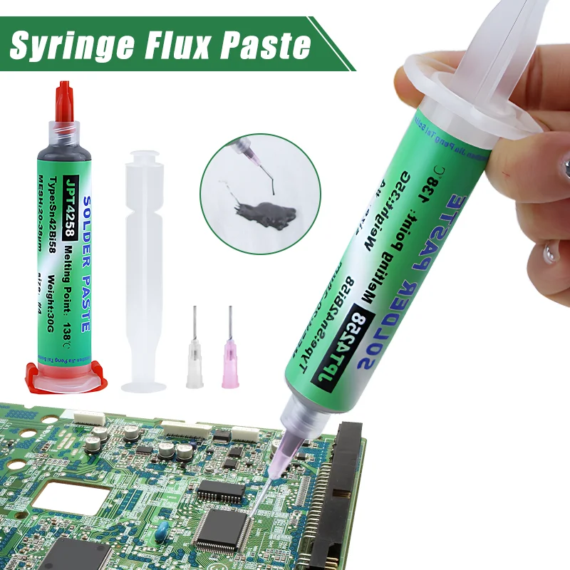 New Type Lead-free Syringe Solder Paste Low Temperature Syringe No Clean Solder Paste Repair Led Sn42bi58 138℃ SMD Welding Paste