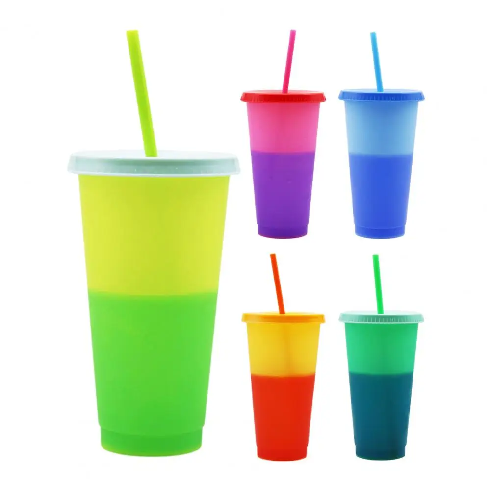 720 ML Straws Water Bottle With Lids Color Changing Beverage Cup Frosted Change Colour On Ice Tumblers Iced Coffee Cup Drinkware