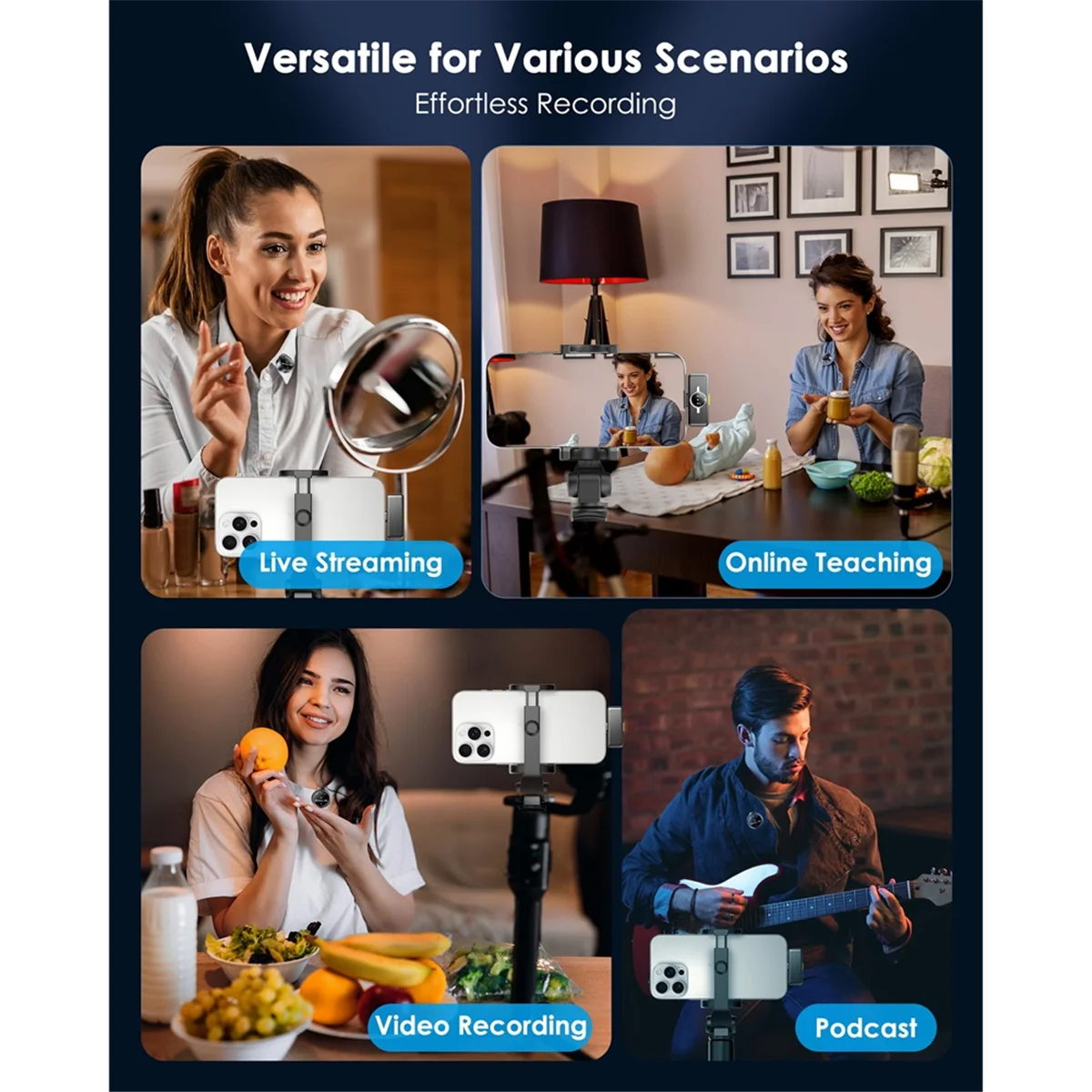 New 3C-Wireless Lavalier Microphone, Lapel Mics Plug-Play, 2.4GHz Noise Cancellation, Charging Case Included, 300ft Range