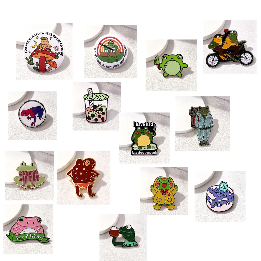 Cute Frog Enamel Pins Mushroom Rainbow Frog Brooch Badge Backpack Hat Decor Punk Jewelry Gift for Frog Lovers Collectibles