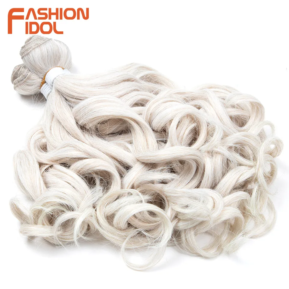 FASHION IDOL 14-18inch Deep Wavy Synthetic Hair Bundles 250g/3Pcs Blonde Heat Resistant Weave Extensions for Party Daily Wear