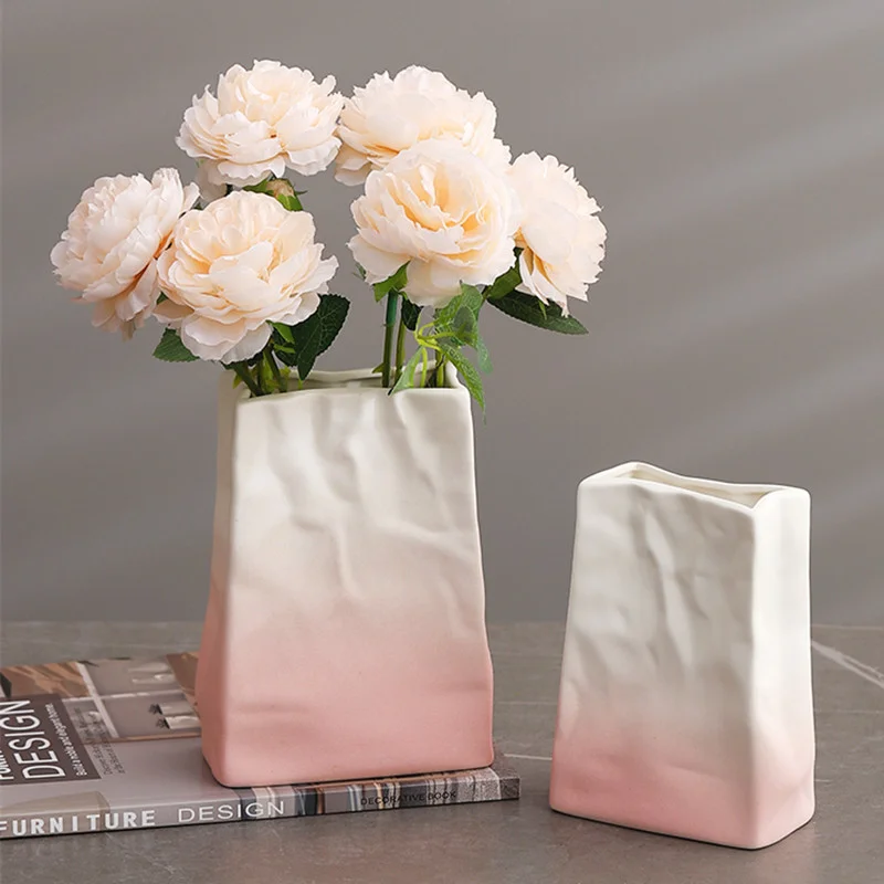 

Paper Bag Shape Ceramic Table Vase Modern Art Decoration Arrangement Ins Style Good Looking Dining Table Domestic Ornament