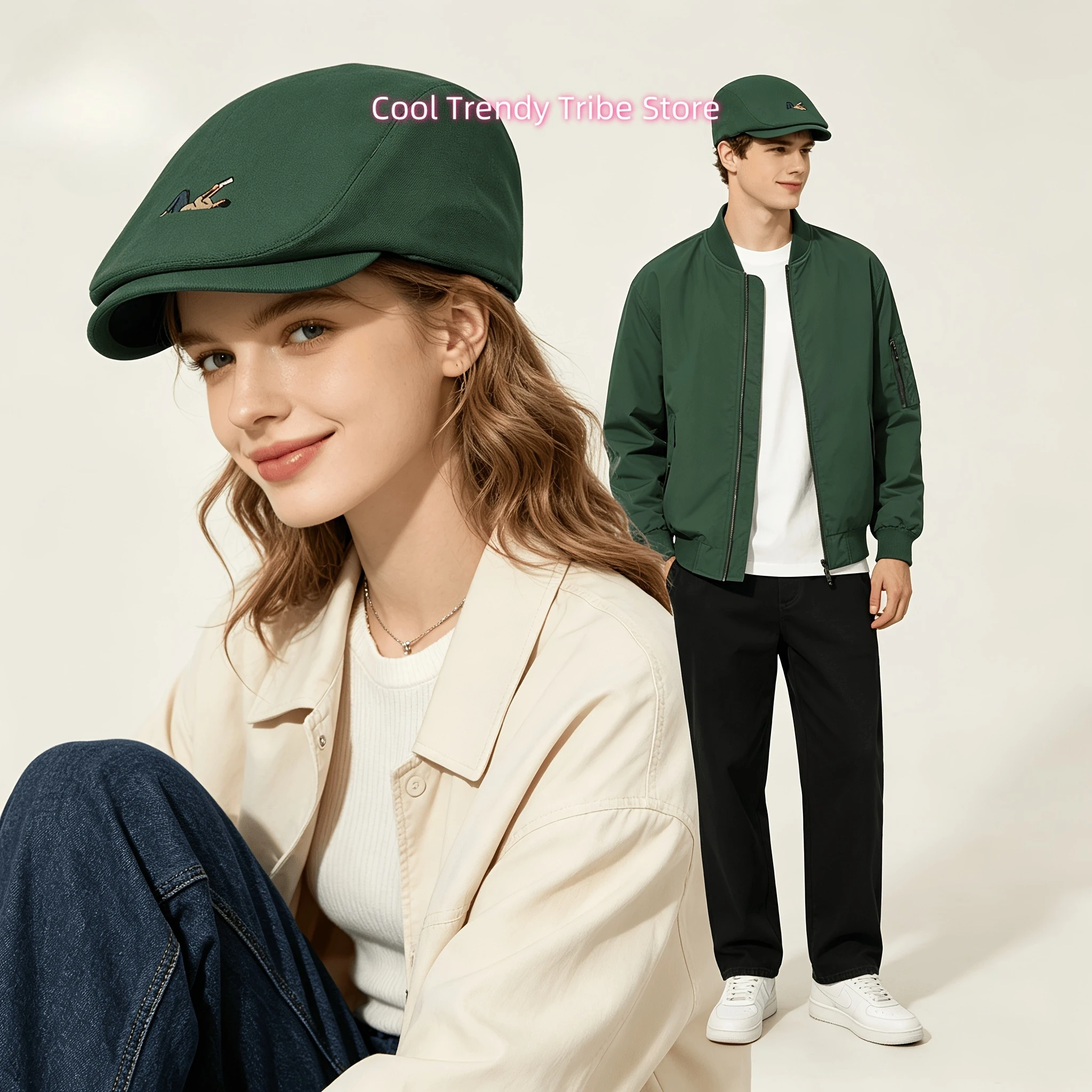for Man Reading in Green Space All-over Print Flat-top Hats for Men and Women, Newsboy Caps, Berets, Irish Hats, Driver Caps, Re