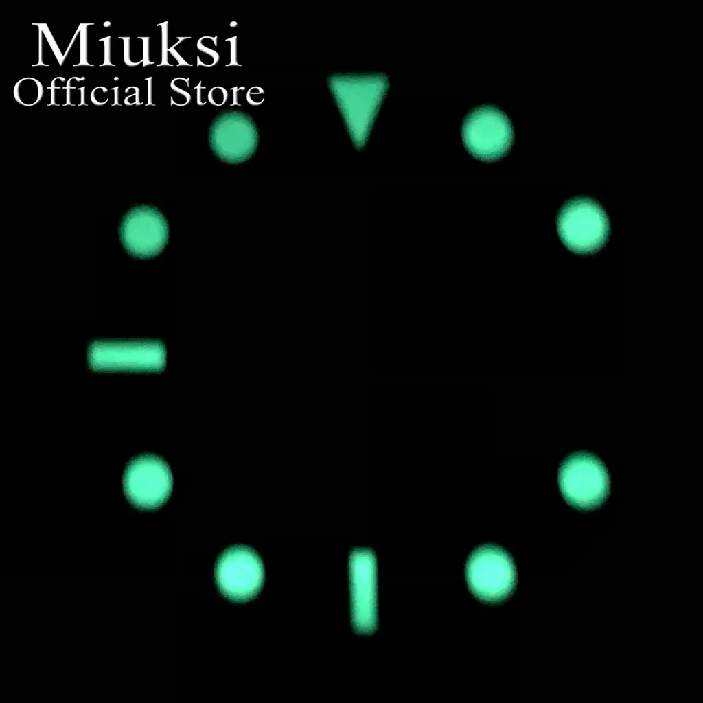 Miuksi 29mm black blue green yellow sterile watch dial luminous fit NH34 NH35 movement fit 3 o\'clock crown 3.8 o\'clock crown