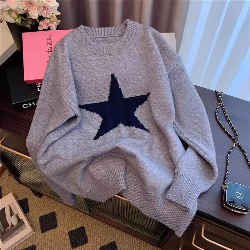 Five Pointed Star High-end and Super Beautiful Sweater Women\'s Autumn and Winter Lazy Style Loose Base Knit Sweater Top