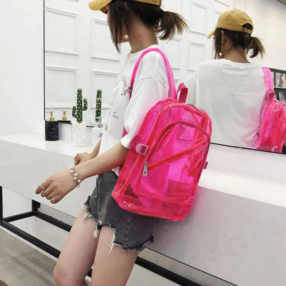 Candy Color Transparent Backpack Teenagers Bag Large Capacity Students School Bag Korean Style Storage Bag Clear Shoulder Bag