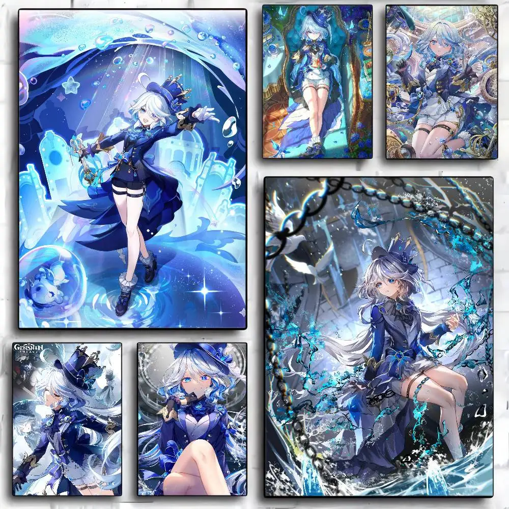 Furina G-Genshin I-Impact Anime-Poster, selbstklebende Whitepaper-Drucke, Poster, Kunstwerke, Kawaii-Raumdekoration