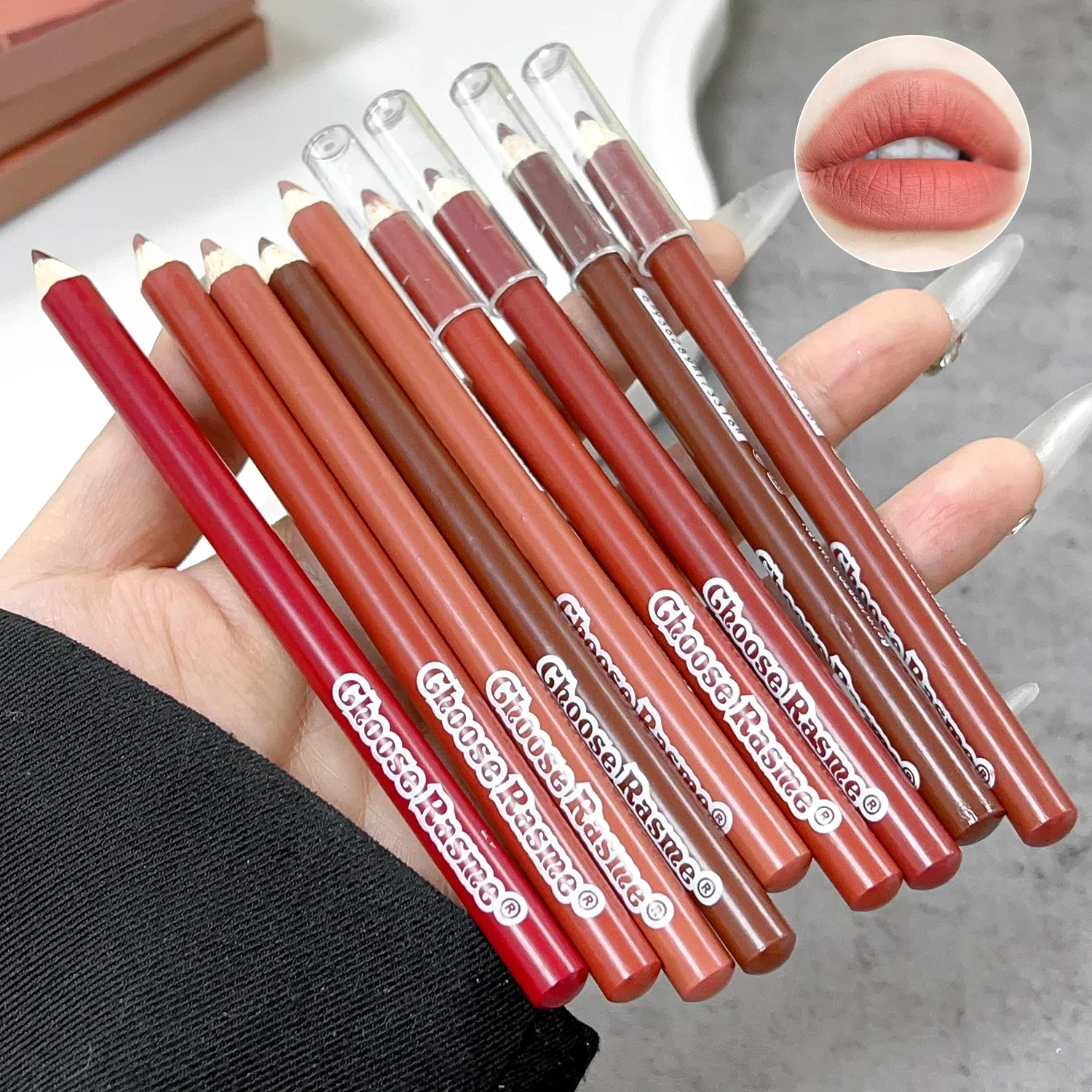 6 Colors Natural Brown Lip Liner Pen Matte Waterproof Contour Tint Lipstick Velvet Smooth Non-stick Lips Pencil Makeup Comestic