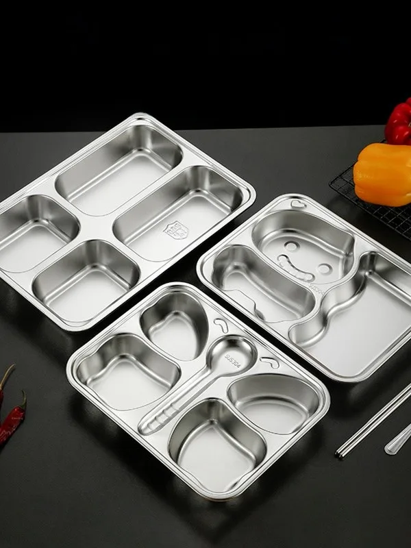 

Large Rectangular Stainl Steel 304 Lunch Box Fast Food Plate for Office Workers School Ceteria Dinnerware Diware Plate