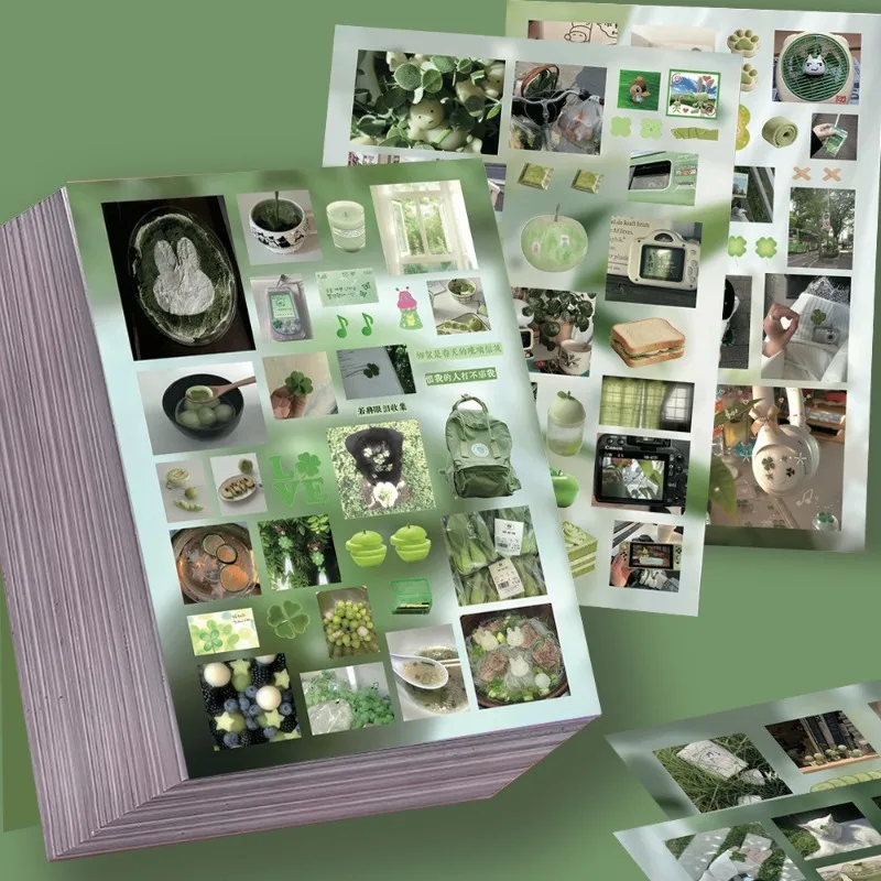 

8 листов вырубных наклеек лесного зеленого цвета, свежие мультяшные декоративные стикеры INS для DIY декора, скрапбукинга, дневников, чехлов для телефонов