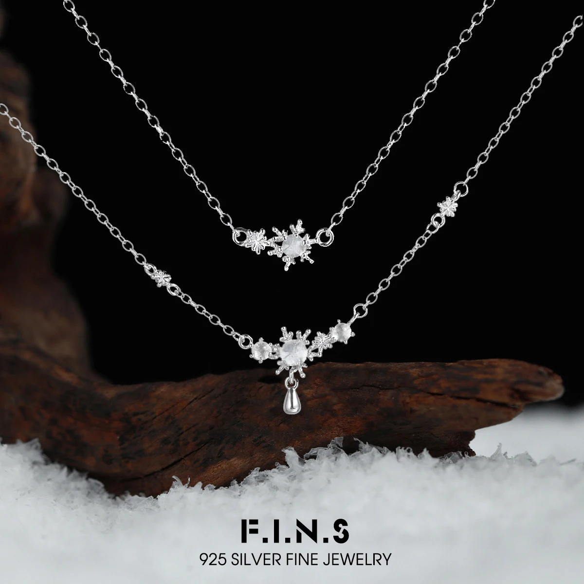 

F.I.N.S оригинальное ожерелье из стерлингового серебра 925 пробы со снежинкой, роскошный кулон в форме капли воды, штабелируемая цепочка на ключицу, ювелирные изделия, подарки