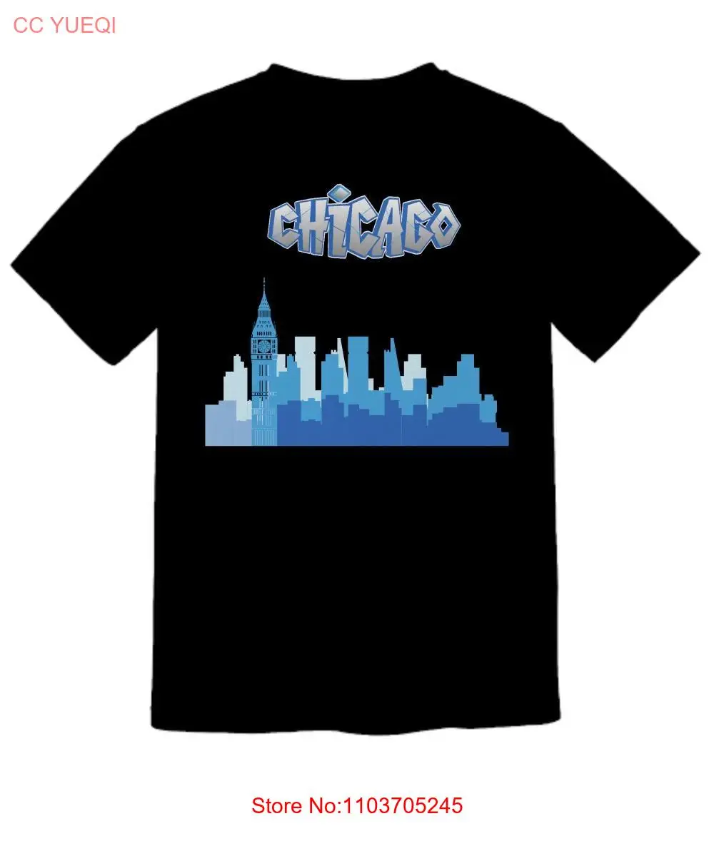 Черная футболка премиум-класса с комфортными цветами и рисунком скайн Чикаго, покажет свою полегшу с длинными или короткими рукавами