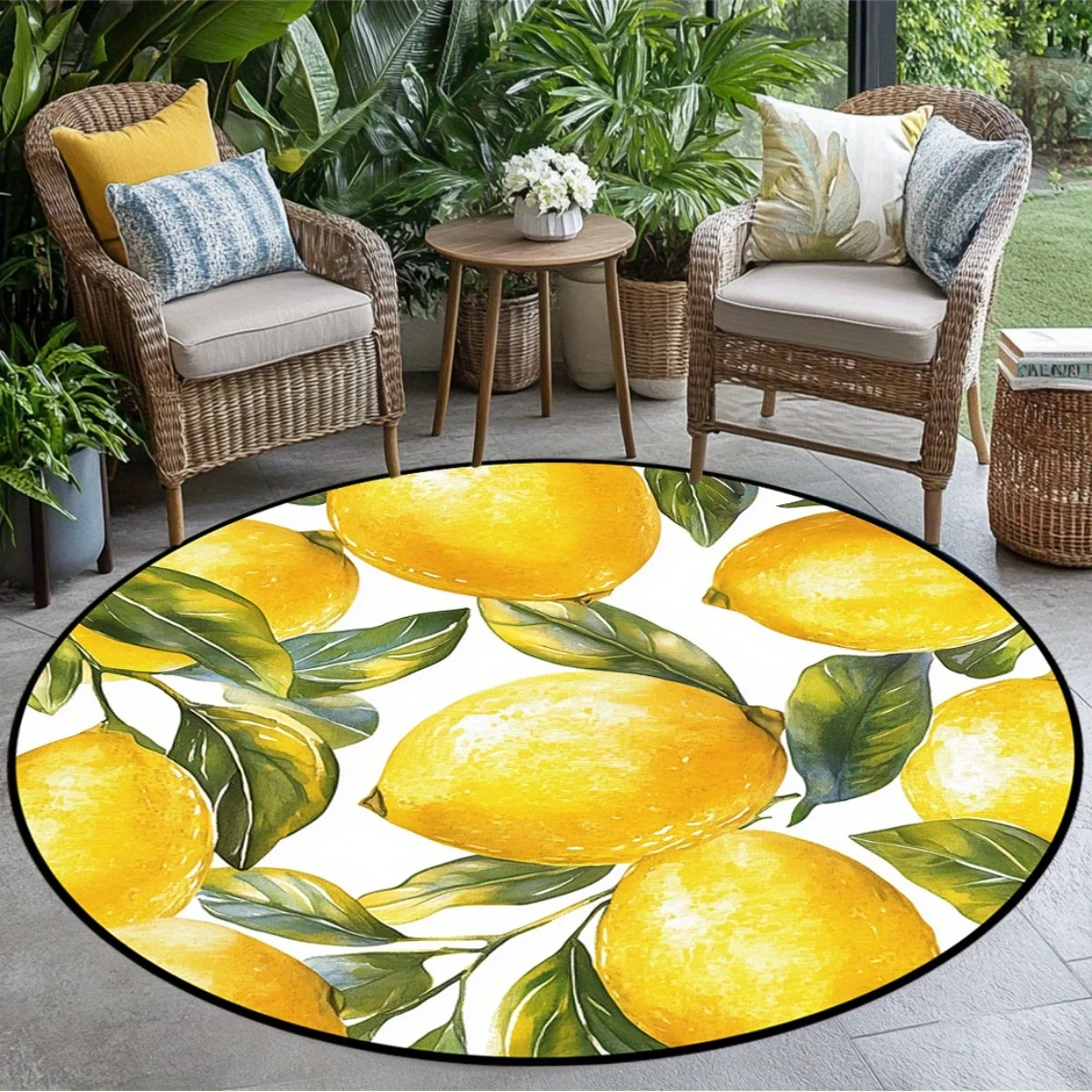 Lemon Design Round Area Rug, Soft Floor Mat for Living Room Bedroom and Dining Room, Valentine and Easter Spring Decor