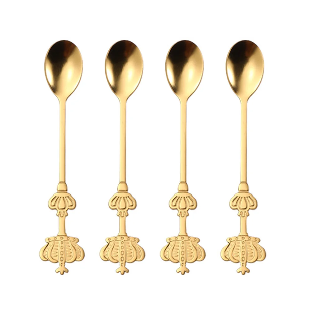 4 Pcs Crown Spoon Golden Bridal Shower Gifts for Guests Coffee Creative Design Mixing Stainless Steel Stirring