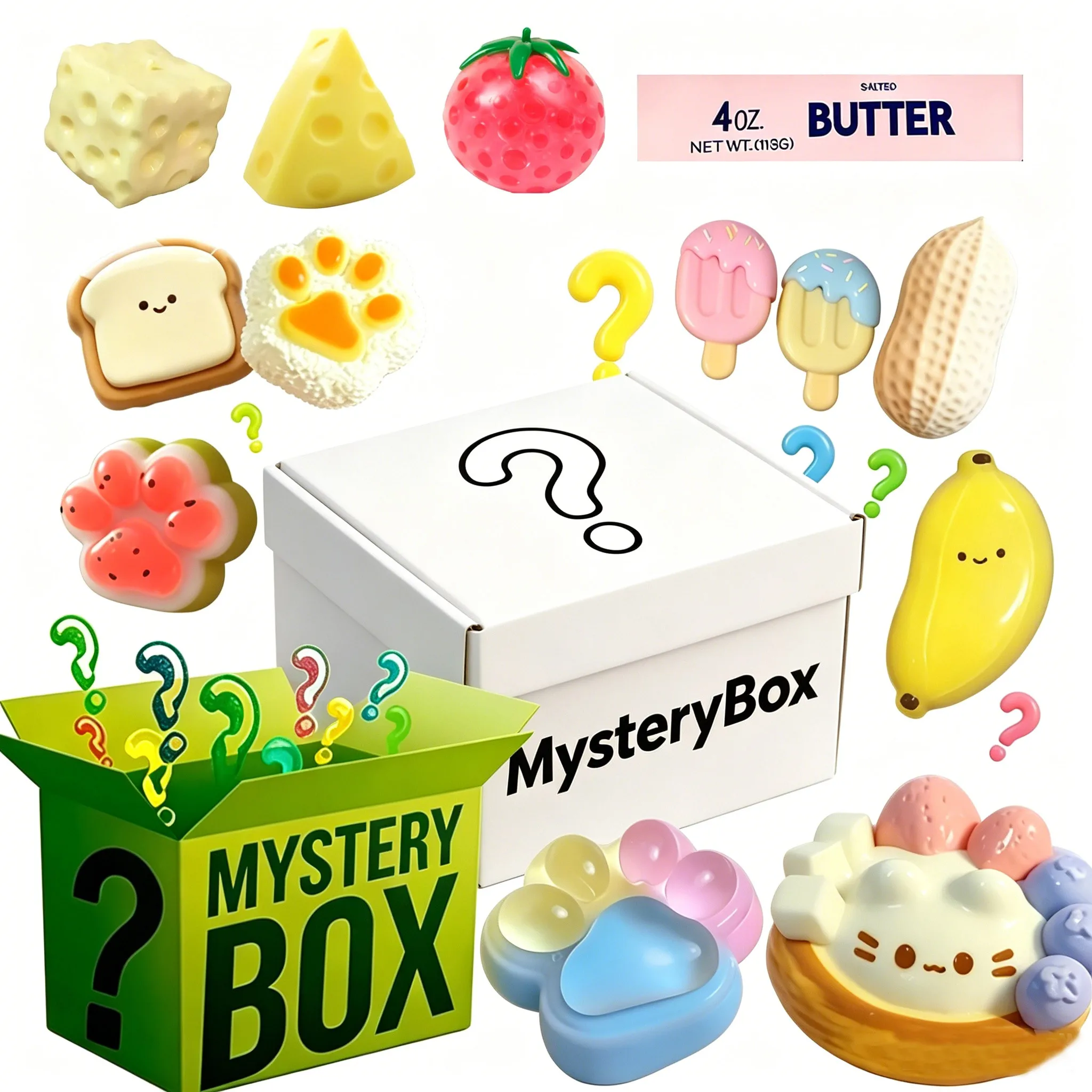

Mystery Blind Box Kawaii Cat Paw Mochi Squishy Simulated Food Fidget Toy Cute Squeeze Stress Relief Foot Toy