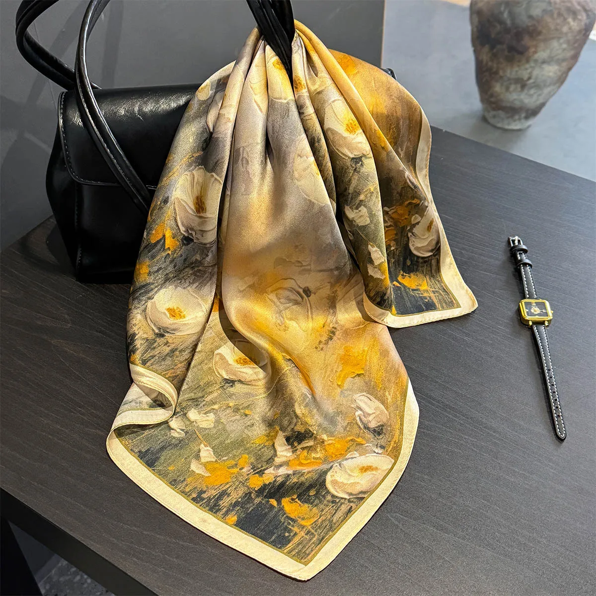 100% Silk Scarf Women's elegant temperament Hair Band Simple All-Match Decoration Light Thin Multifunctional Soft Headcloth