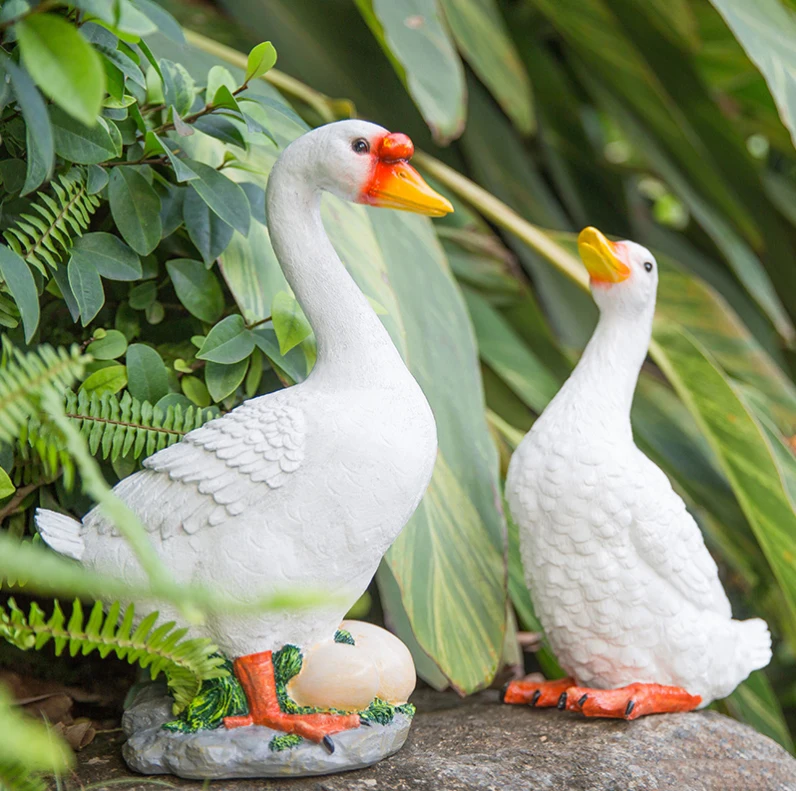 Simulation Animal White Goose Duck Resin Ornaments Outdoor Courtyard Landscape Figurines Decoration Garden Park Sculpture Crafts