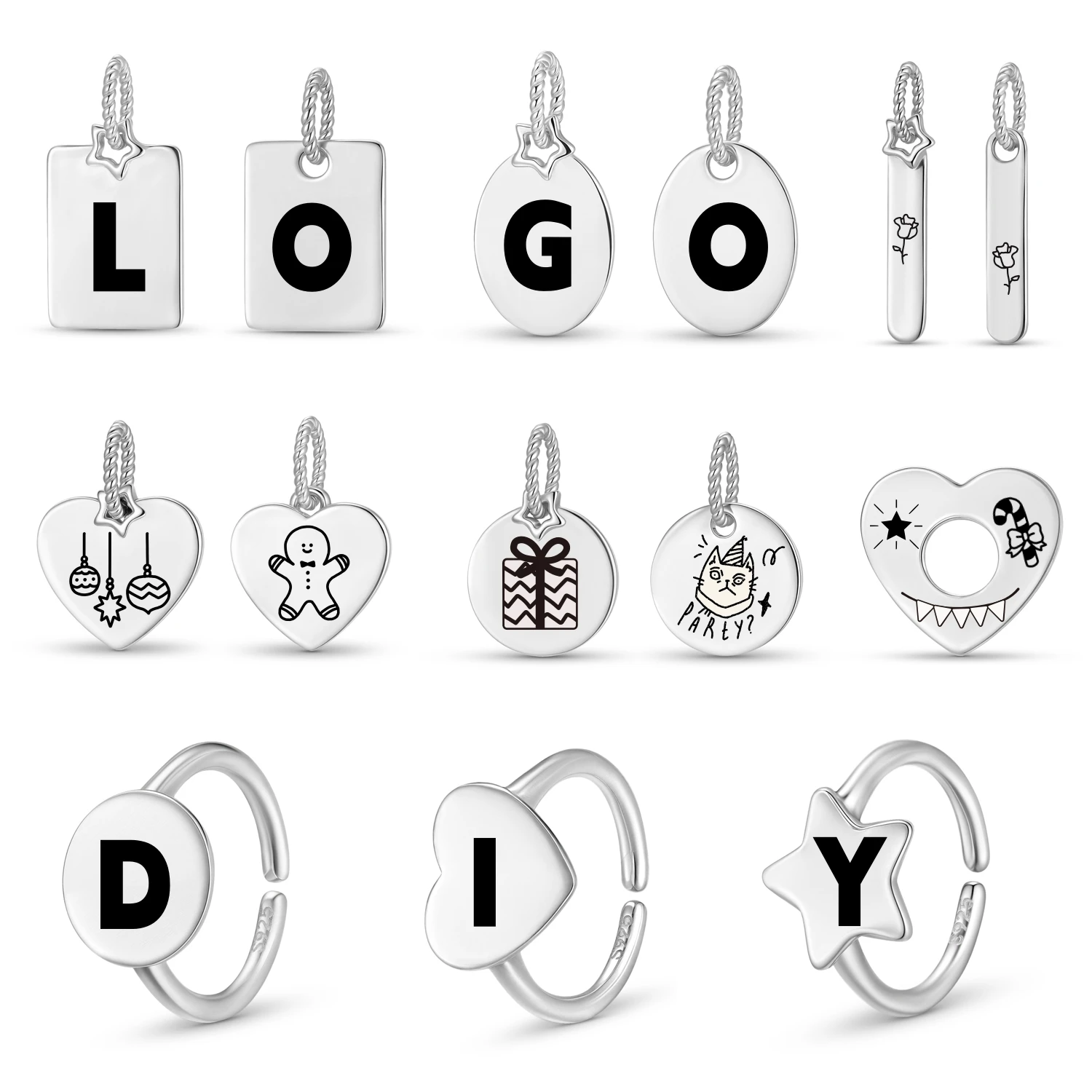 JIUHAO 925 Sterling Silver Custom Design Bead Charm/Pendant/Bracelet/Necklace/Ring