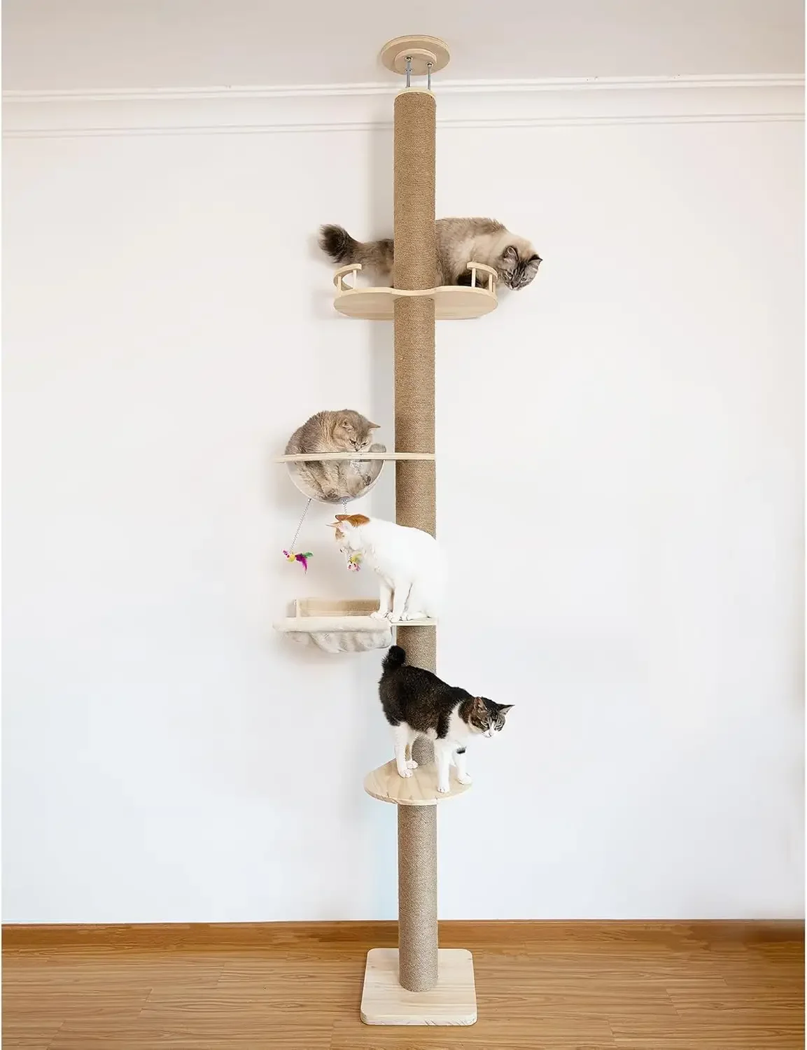 

Cat Tree Floor to Ceiling Natural Sisal Rope Scratching Post Height:55.52-118.5 Inches Adjustable Cat Tree Cat Modern Activity T