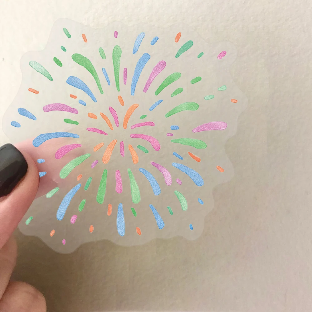 สติกเกอร์ดอกไม้ไฟ 50 ชิ้น - สติกเกอร์กันน้ำแบบใสสำหรับโน้ตบุ๊ก โทรศัพท์ กระเป๋าเดินทาง ขวดน้ำ และสติกเกอร์ตกแต่งอื่นๆ