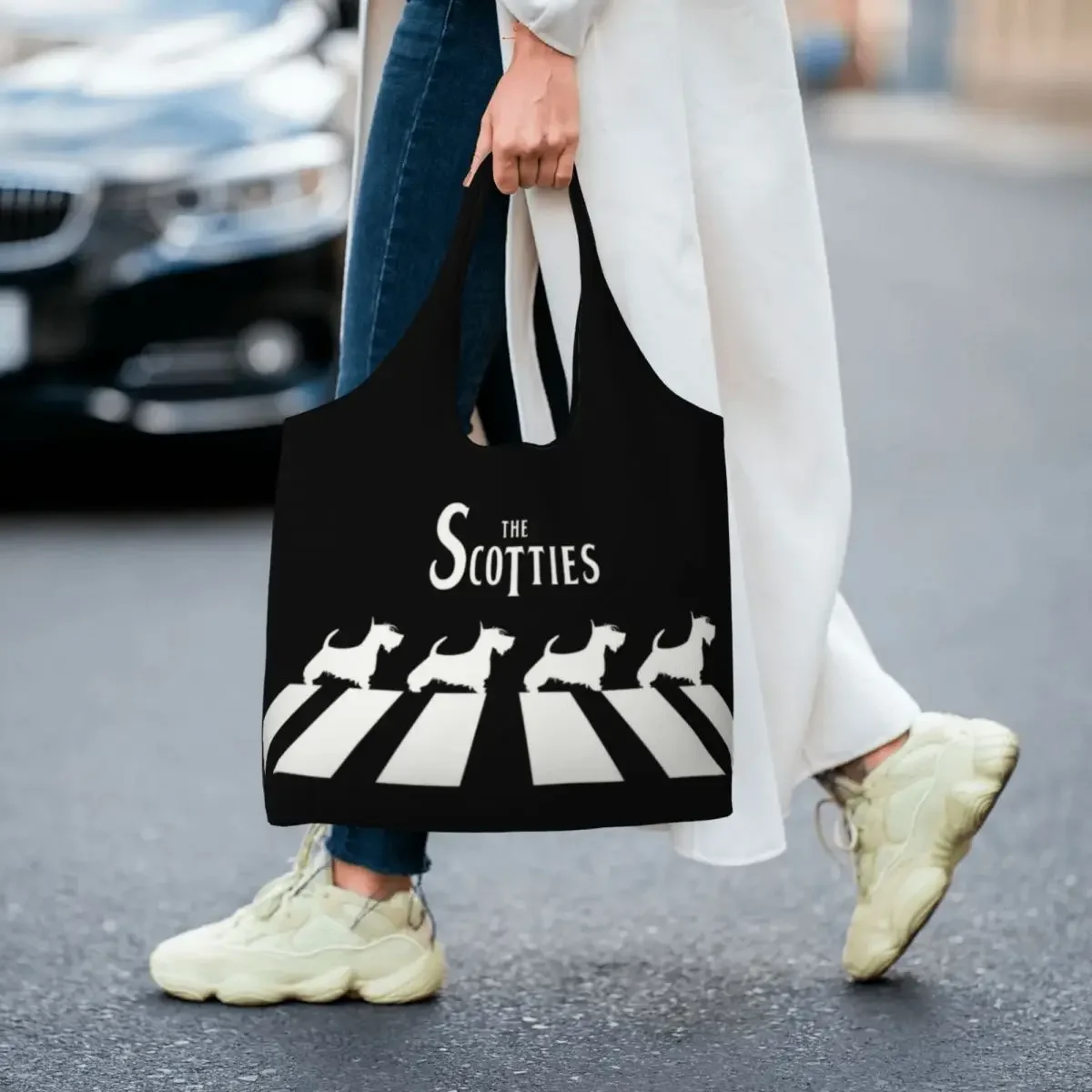 Reusable The Scotties Shopping Bag Women Shoulder Canvas Tote Bag Durable Scottish Terrier Dog Grocery Shopper Bags Handbags