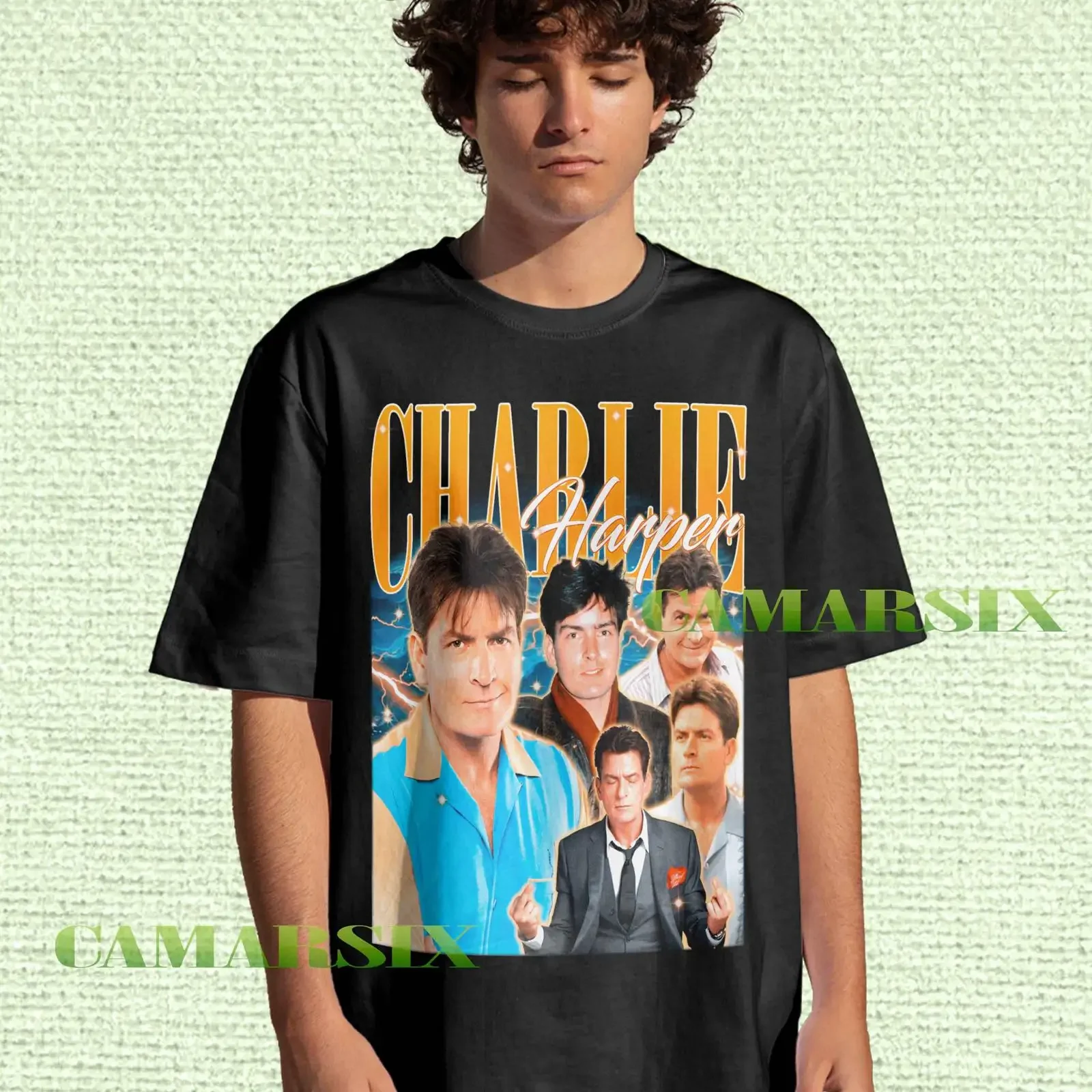 Vintage Retro Charlie Harper Sheen Actor T shirt 90s Bootleg Fan Merch vintage Washed Unisex Casual graphic Slightly Versatile