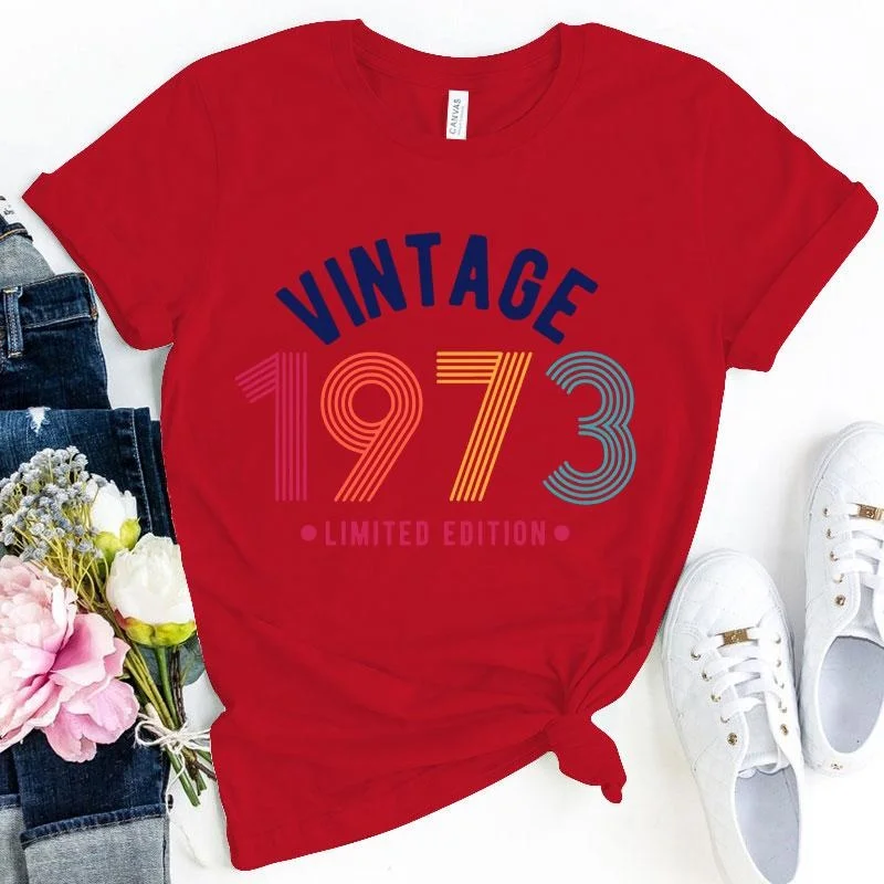 Funny Vintage 1973 Print T-shirt Summer Casual Graphic T Shirt Women Men Short Sleeve Round Neck Shirts