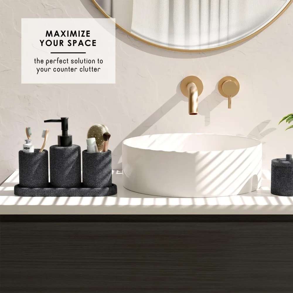 

Набор угольно-черных аксессуаров для ванной комнаты, 19 шт., с занавеской для душа, дозатором мыла, держателем для зубных щеток