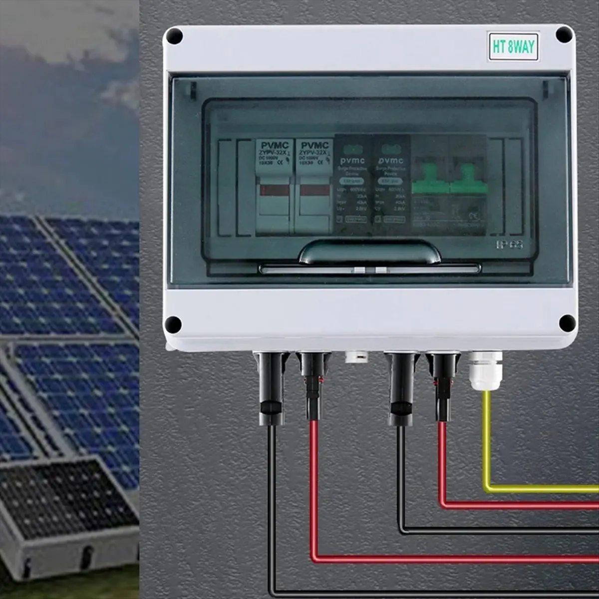 DT81 Solar Photovoltaic PV Combiner Box with Lightning-Pattern Protection 1 in 1 Out DC 600V Fuse MCB SPD Waterproof Box IP65