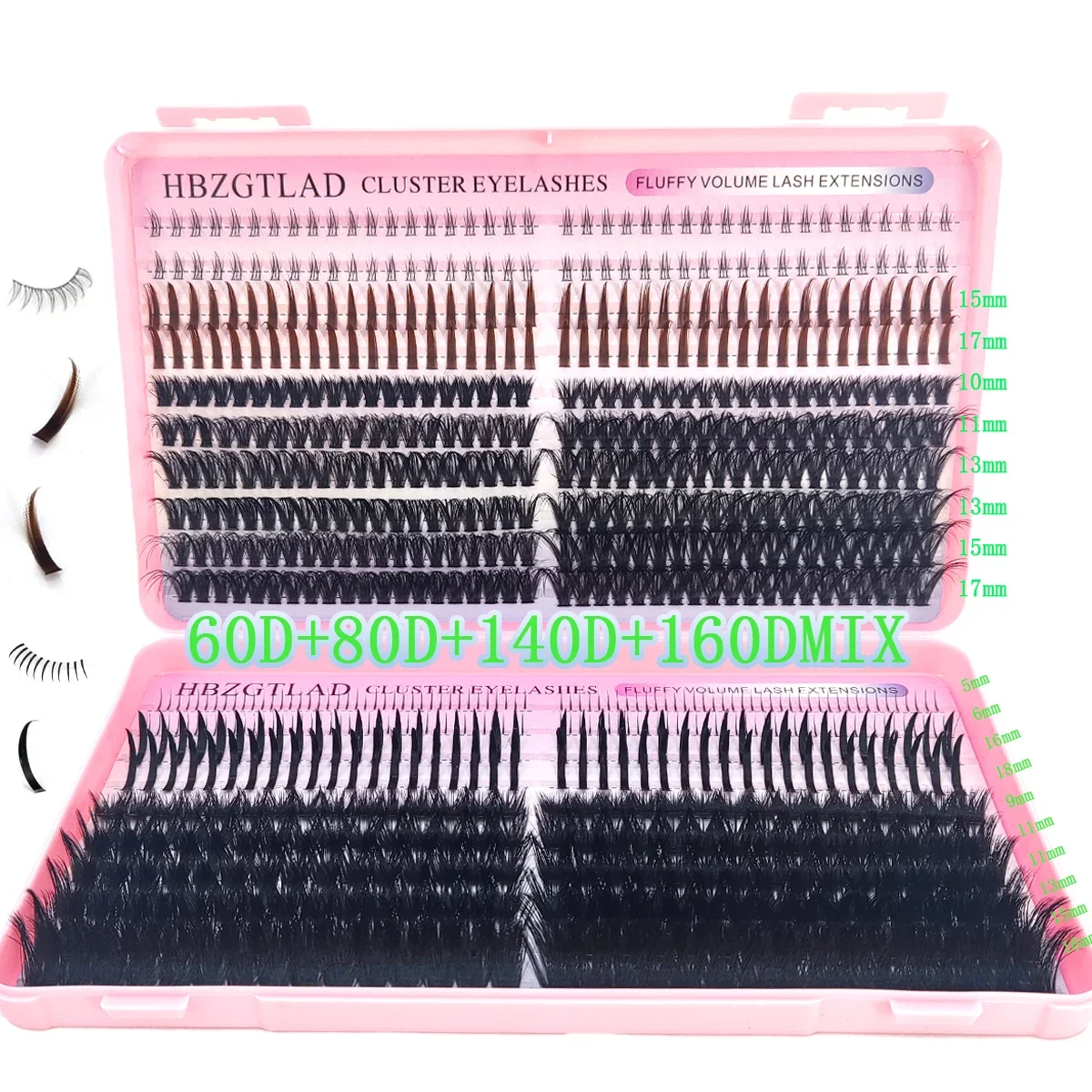 HBZGTLAD Wimpernbuch mit großer Kapazität, 60D-300D Wimpernbündel, Mange Wimpern, Nagel-Effekt, Märchenhafte Anime-Wimpern, verschiedene gemischte Stile – Detail 18