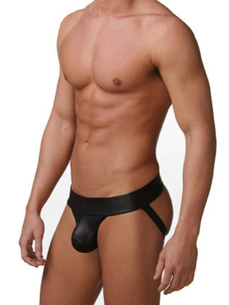 Sexy Faux Leather Men's Jockstrap Underwear Erotic Panties Sexy Lingerie Male's Thongs Underwear Low-Rise G-Strings