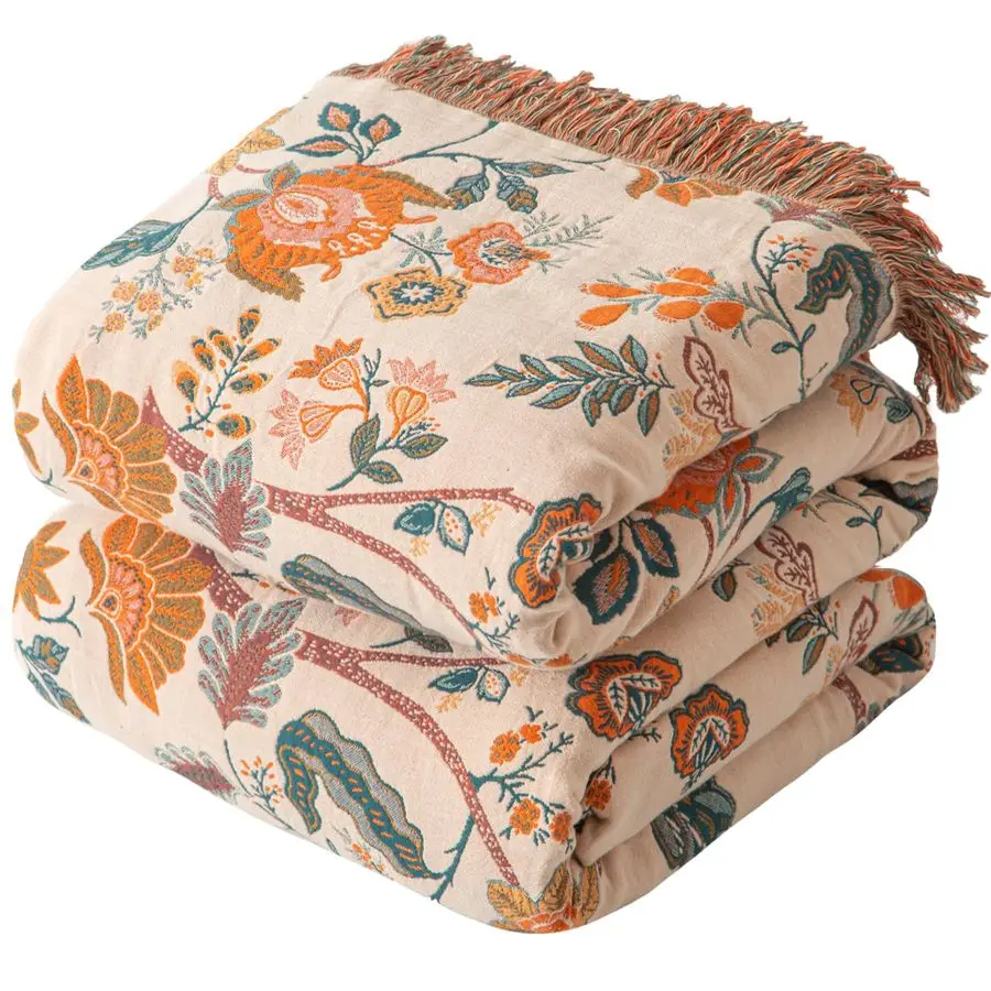 

Плед в стиле бохо для дивана, кровати, 100% хлопковое тканое одеяло с кисточками 60x80, супермягкое муслиновое одеяло с цветочным принтом