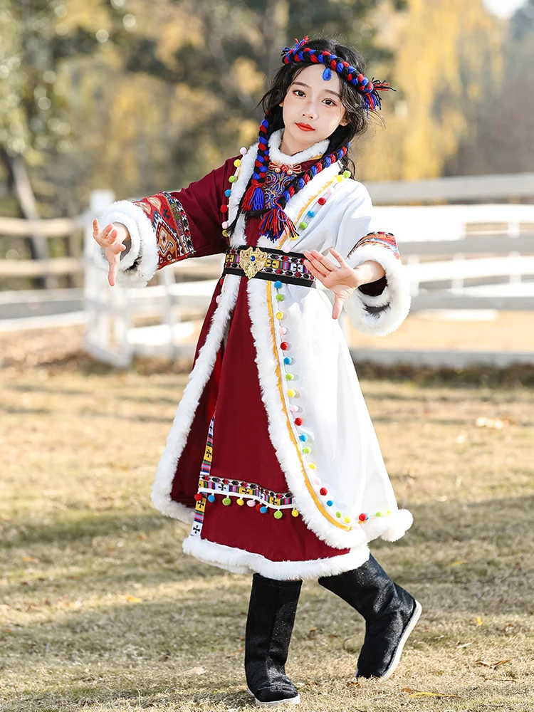 

Tibetan Mongolian Children's Women's Ensemble New Style Ethnic Clothing Summer Performance Outfit Polyester Fiber 100%