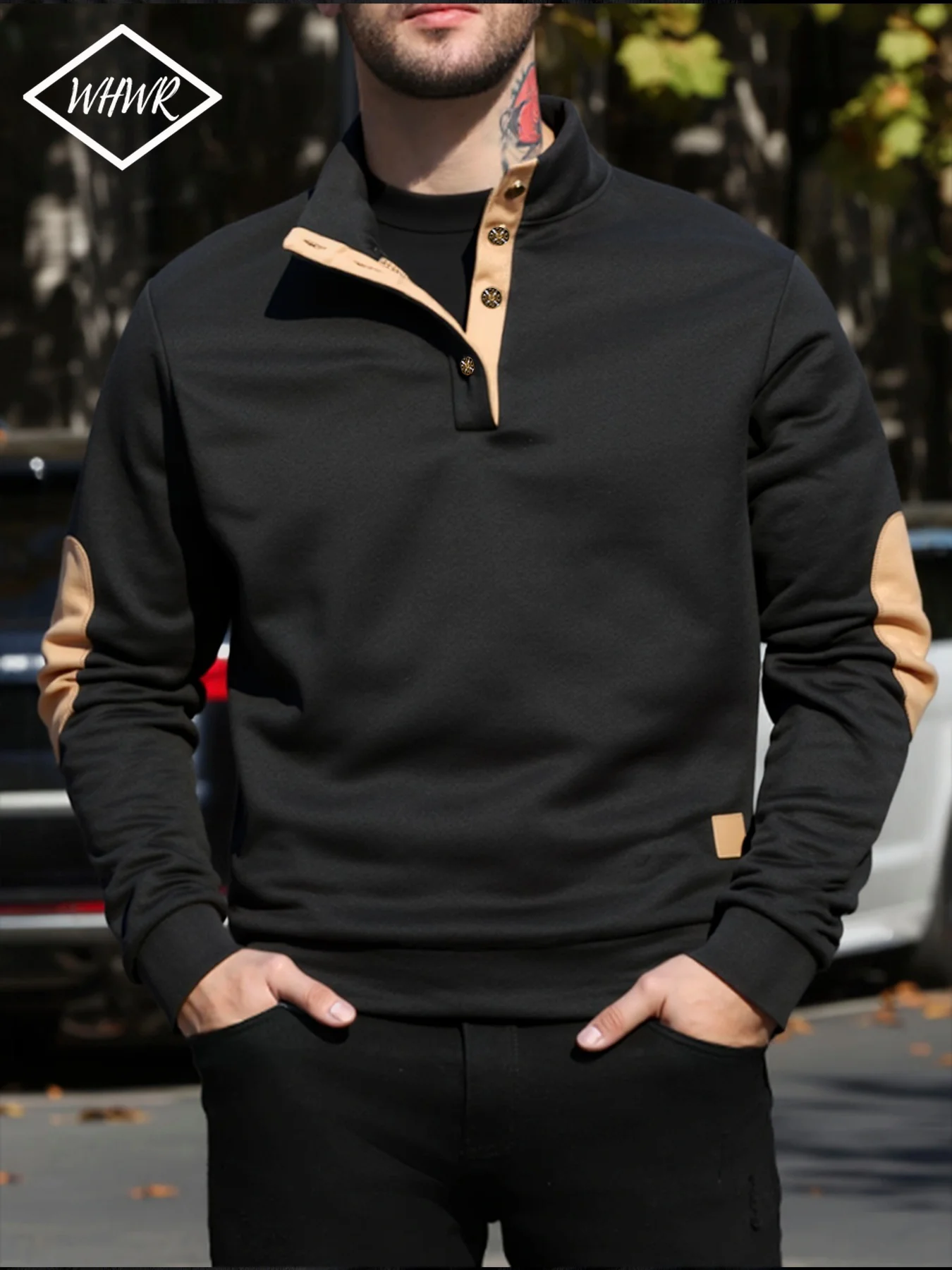 

Мужская толстовка с воротником-стойкой на пуговицах, осень-зима, спортивный повседневный свитер, пуловер, цветные спортивные толстовки с длинными рукавами