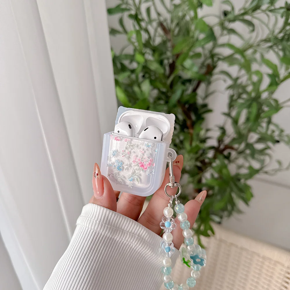 Silicone Headset Case For Apple Airpods 4 Pro 2 1 3 Gen Earphone Charging Box Shockproof Soft Cover with Keyring Retro Flowers