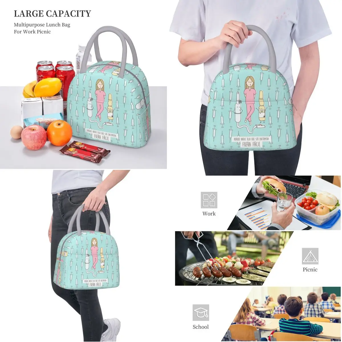 Doctor Nurse Enfermera En Apuros Thermal Insulated Lunch Bags for Picnic Portable Food Bag Container Cooler Thermal Food Box