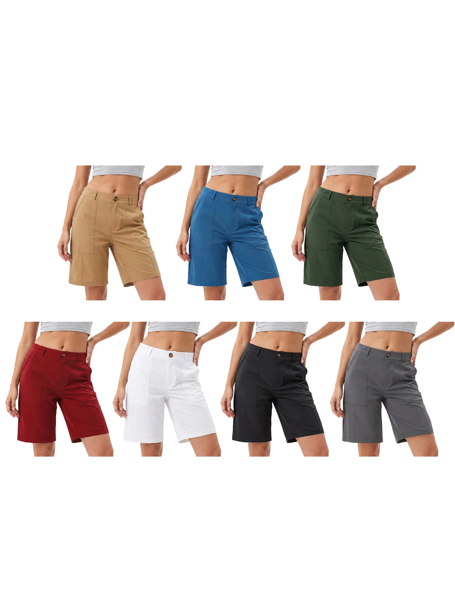 Sommer-Bermudashorts für Damen, lockere, lässige, einfarbige, knielange Shorts mit hoher Taille, Shorts zum Ausgehen – Detail 3