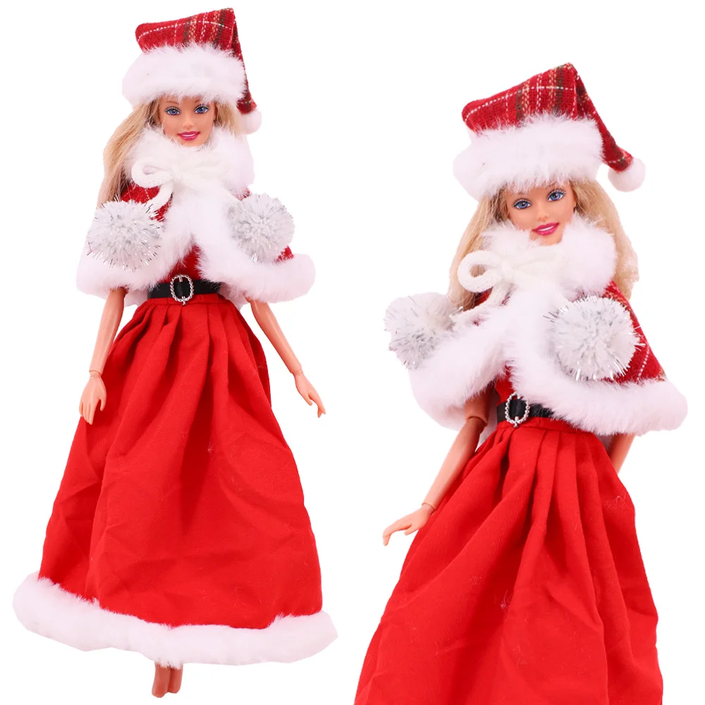 30Cm Doll Clothes Red Plush Overcoat Outfit Princess Dress Fashionable Suit For Barbies 11.8inch Doll Casual Clothing Girl Gifts