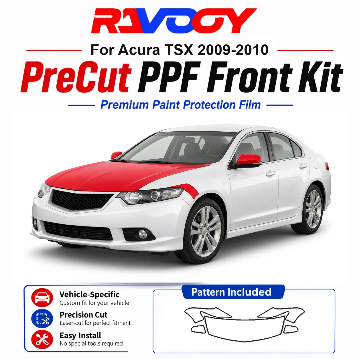 

8.5mil TPU Precut PPF Kit For Acura TSX 2009-2010 - Hood, Partial Fenders & Full Mirror Set - Self-Healing Gloss Clear Bra Film
