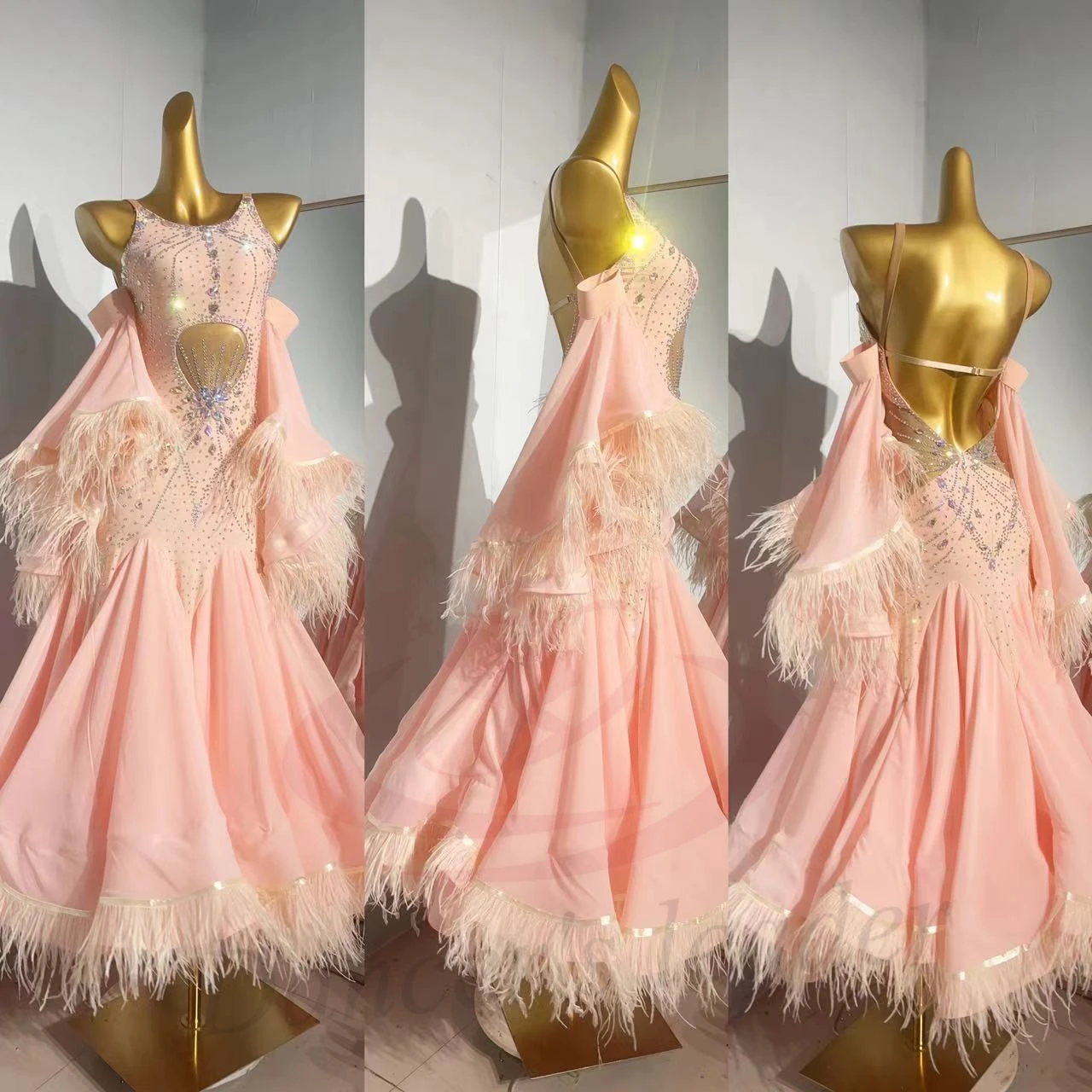 Bailarina latina, falda rosa moderna de felpa personalizada de alta gama para adultos y niños, vestido de actuación de piedra AB de Samba con precisión