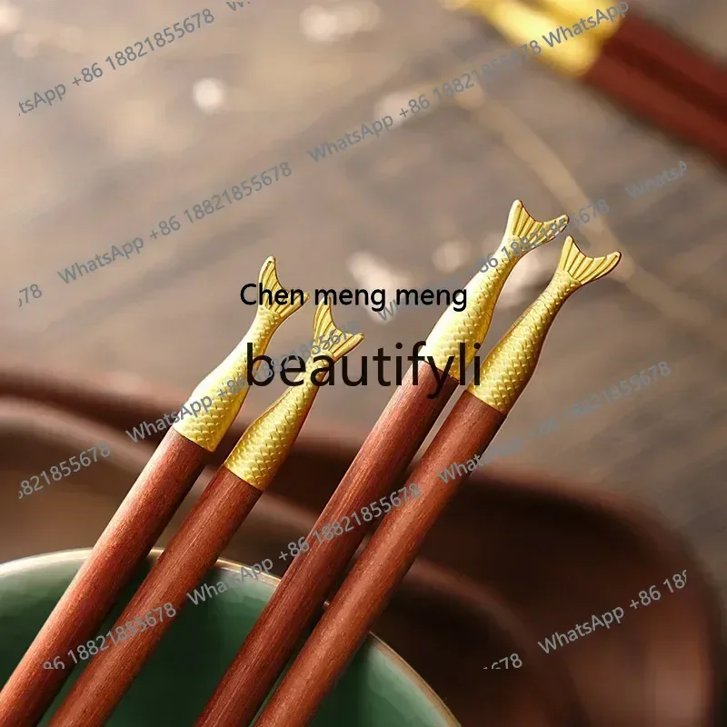 S7486teae High-end solid wood chopsticks Guochao gift box with 10 pairs of red sandalwood fast seeds, golden carp chopsticks