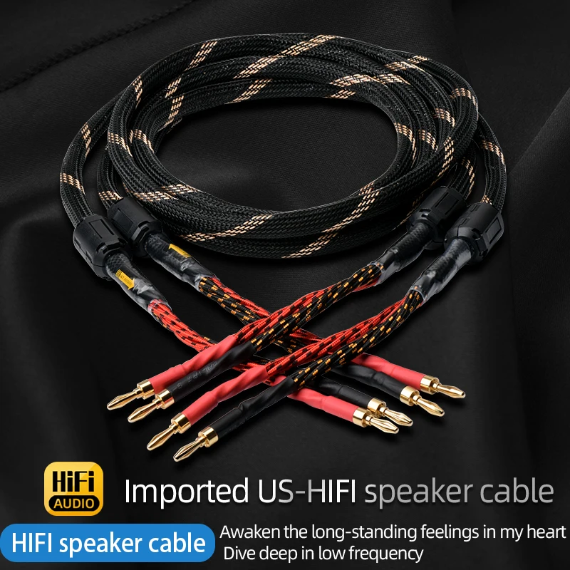 ATAUDIO One Pair HiFi Speaker Cable 6N OFC Core with Banana and Y 24K Gold Plug Hifi Horn Audio Cable for Amplifier Speaker