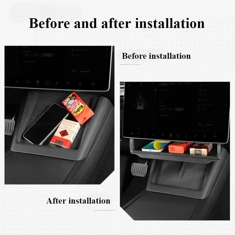 For Tesla Model 3 Highland 2024 Model Y Storage Box Hidden Storage Organizer Tray Under The Central Control Screen Accessories