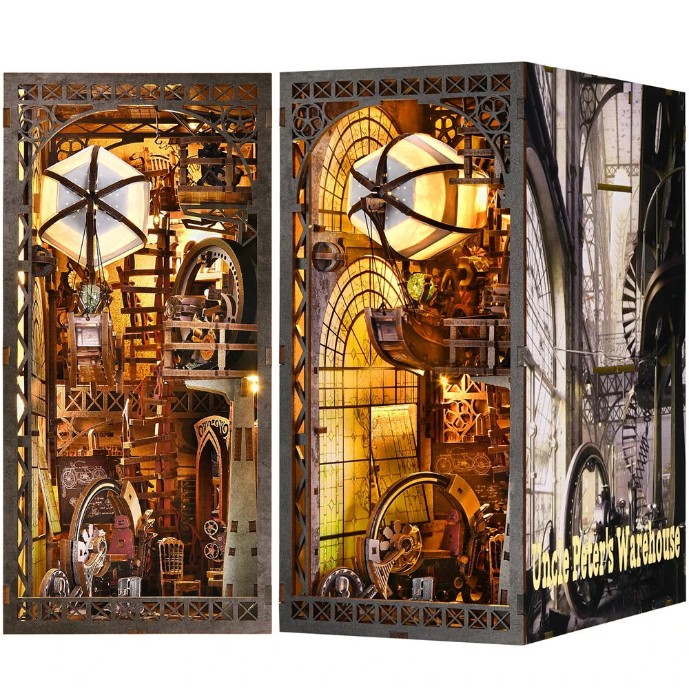Zestaw Book Nook The Creation Room DIY Drewniane puzzle Warsztat Balon Statek Półka na książki Model domku dla lalek Bookend Building Home Deco