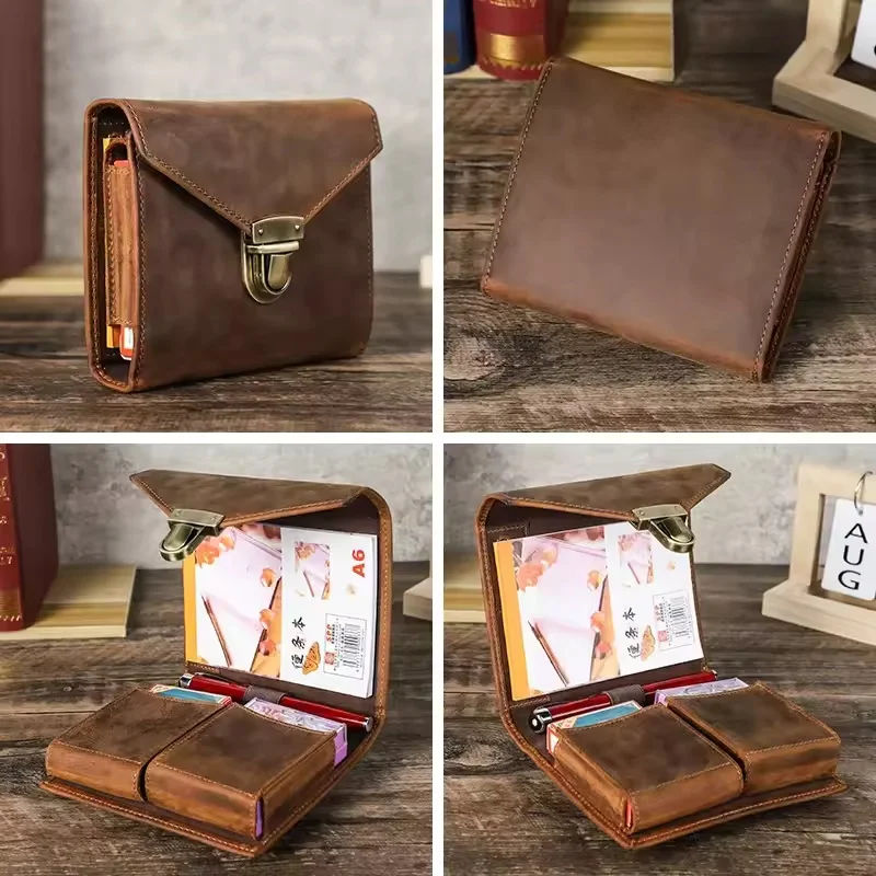 

Luxury Retro Leather Notebook Cover Case Pen Slot Business with Special Double Deck Poker Storage Box Office Supplies Stationery