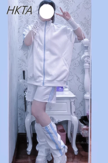 

Original Two-dimensional Shorts Leg Cover 2-piece Set Y2k Short-sleeve Zipper Sweatshirt Jacket Coat Casual Shorts Leg Cover