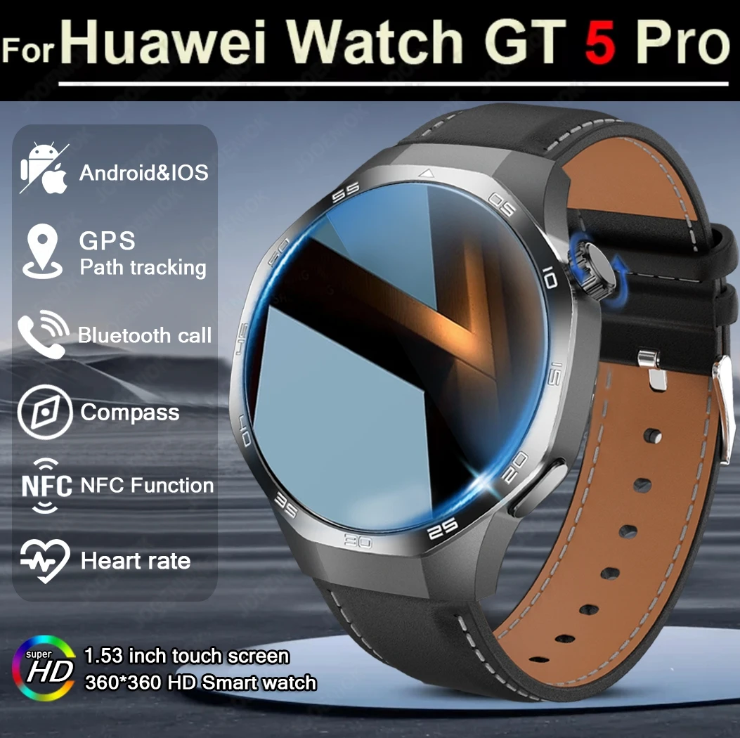 

Смарт-часы для Huawei Watch 5 Pro, мужские NFC GPS, спортивный компас, мониторинг температуры и здоровья, Bluetooth-вызов, мужские умные часы 2024