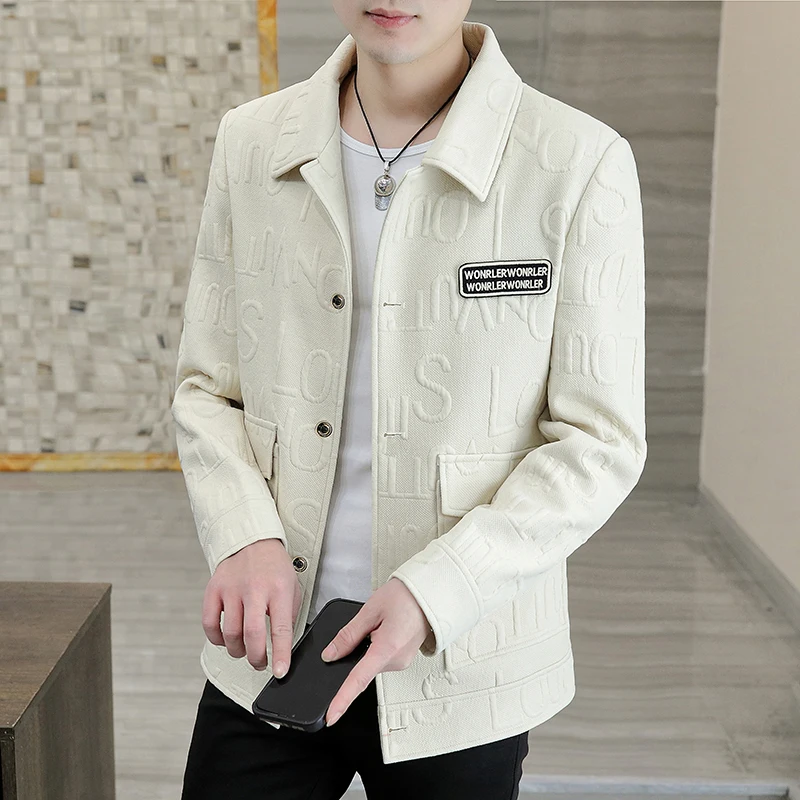 

2023-Boutique Men's Fashion Gentleman Slim Casual Solid Color English Style Letters with Elegant Korean Slim Host Lapel Jacket